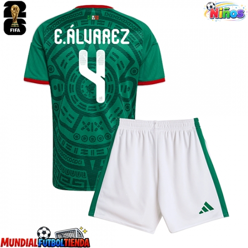 Camiseta México Edson Alvarez #4 Primera Equipación Replica Mundial 2026 para niños mangas cortas (+ Pantalones cortos)